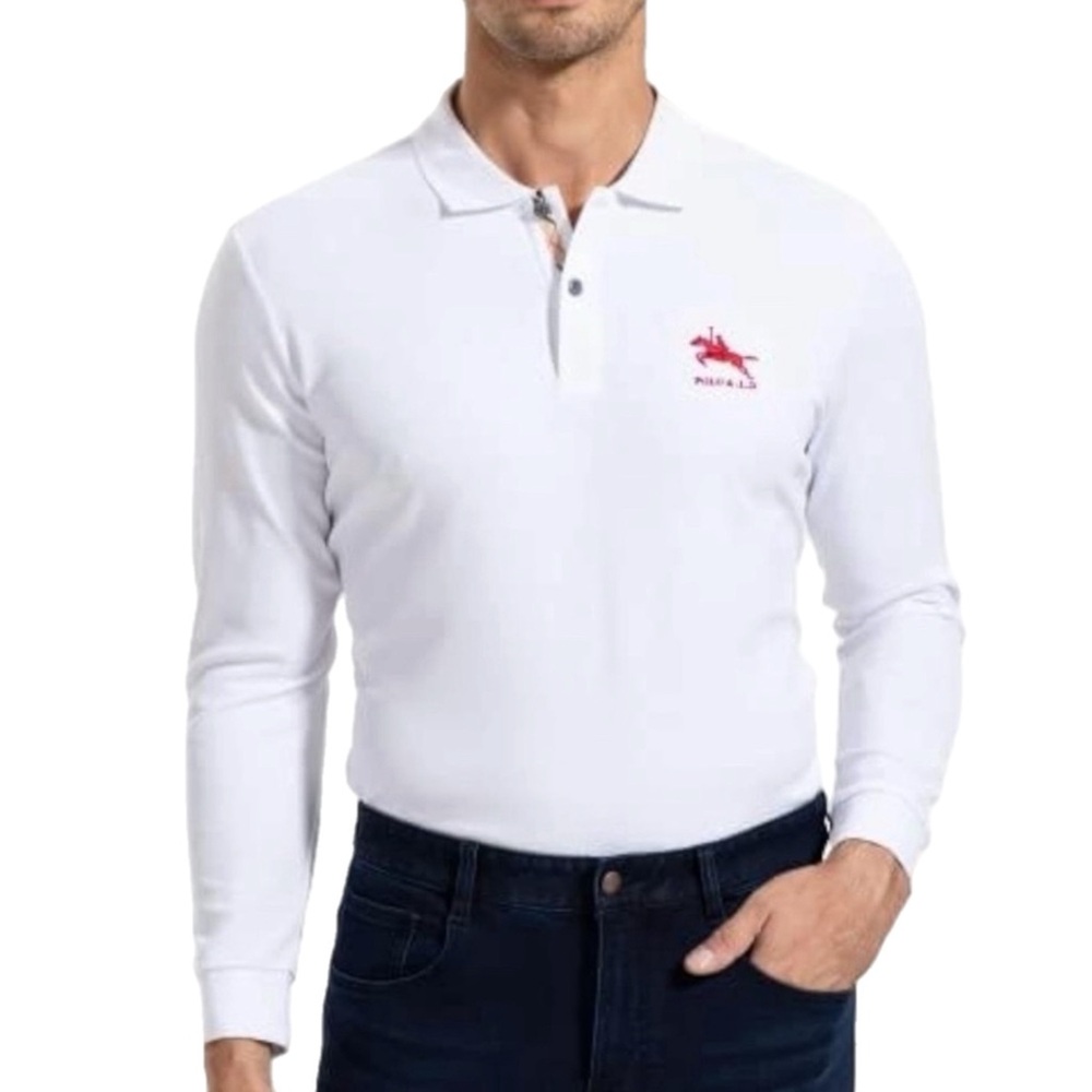 NWT Landeng Men’s White Long Sleeve Stretch Golf Polo Shirt Size XL